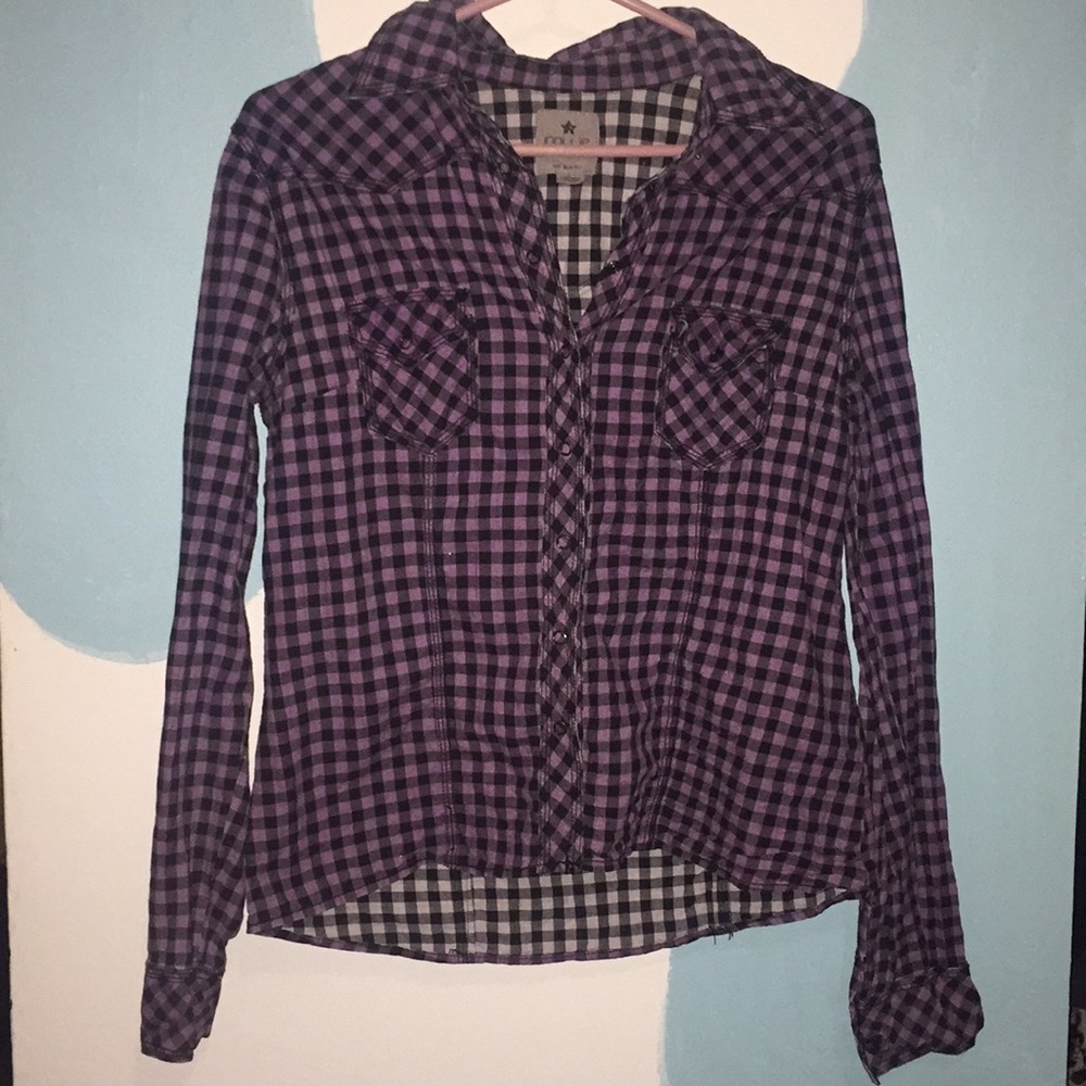 Nollie Long sleeve black & purple plaid